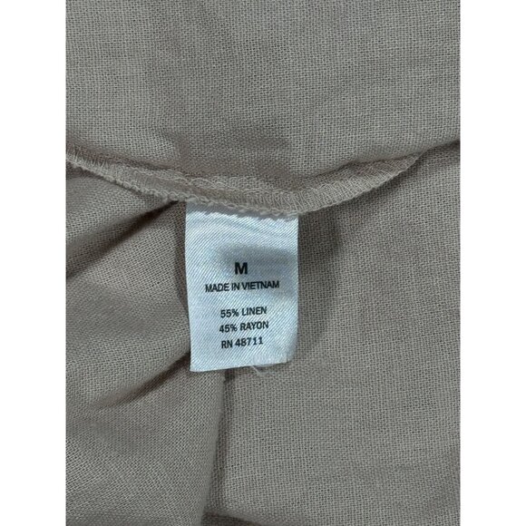 Falls Creek Size M Women Linen-Blend Shirt Beige Short-Sleeve Button-Up - Picture 10 of 10